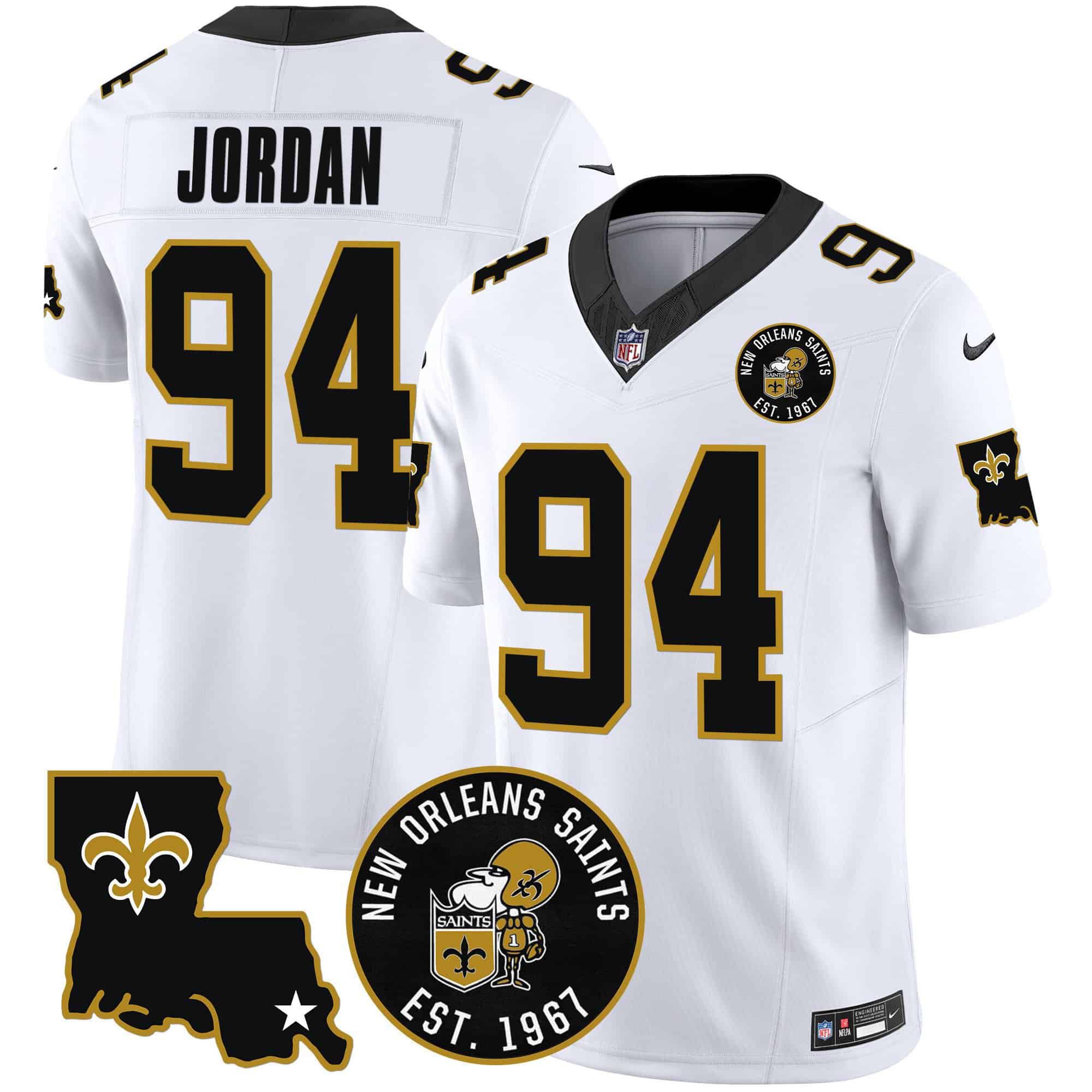 Men New Orleans Saints 94 Jordan White 2024 Nike 1967 Patch Vapor Limited NFL Jersey